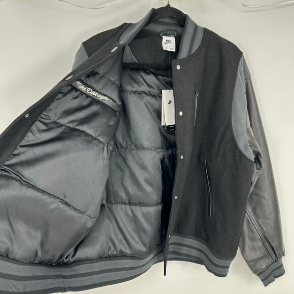 Nike Sportswear Oversized Wool Leather Destroyer Jacket Womens XL FN3672 Black - Picture 6 of 14